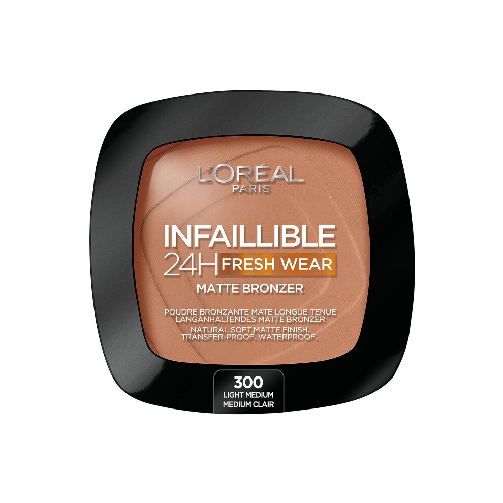 L'Oréal Paris Soft Matte Bronzer, Longwear, Matte Finish, Waterproof and Transfer-proof, Infallible 24H, 300 Light