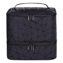 Black Large Makeup Bag, BYLife Nail Polish Organiser-Holds 30 Bottles Double-Layer Travel Storage Bags Waterproof PU