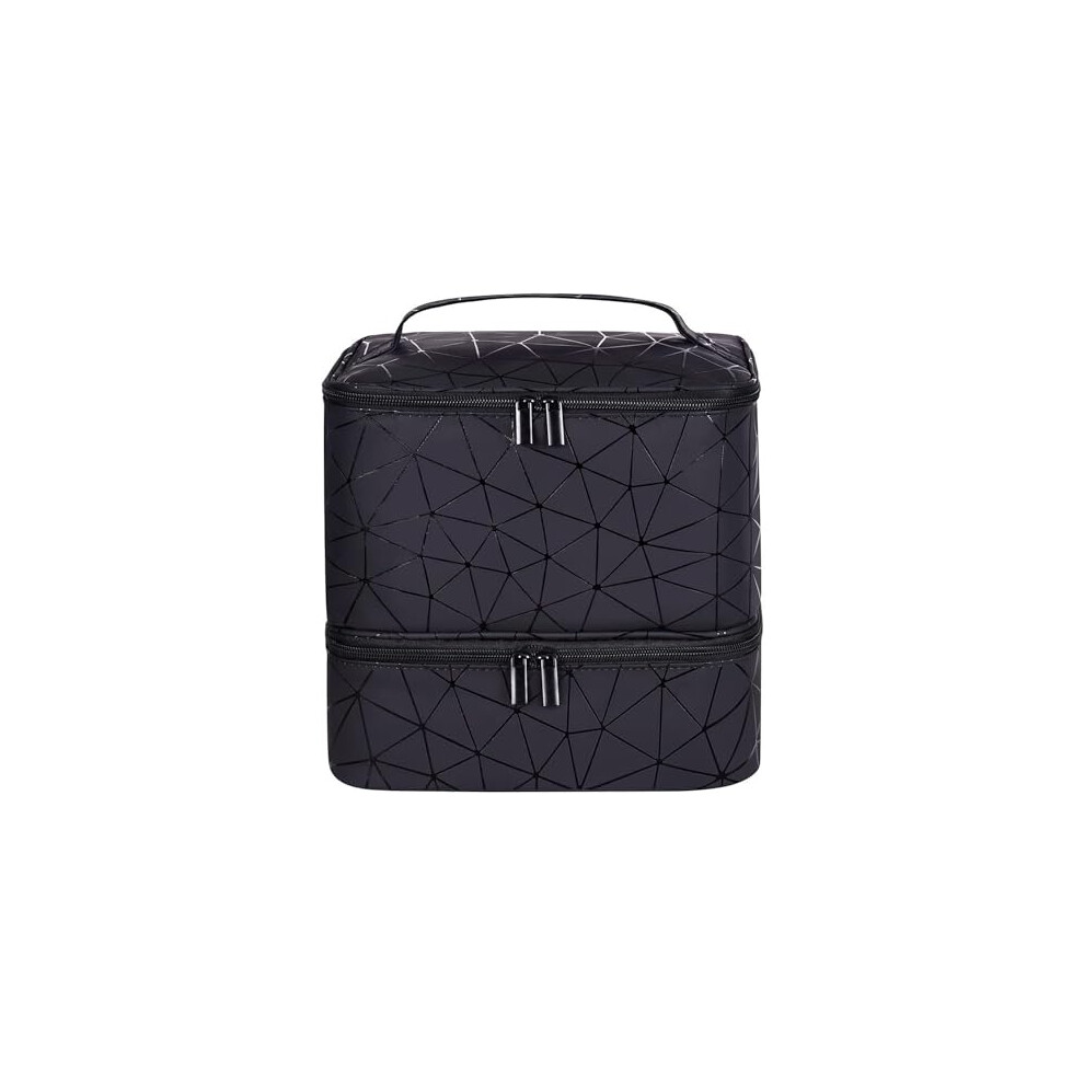 Bylife Black Large Makeup Bag, Nail Polish Organiser-Holds 30 Bottles Double-Layer Travel Storage Bags Waterproof Pu