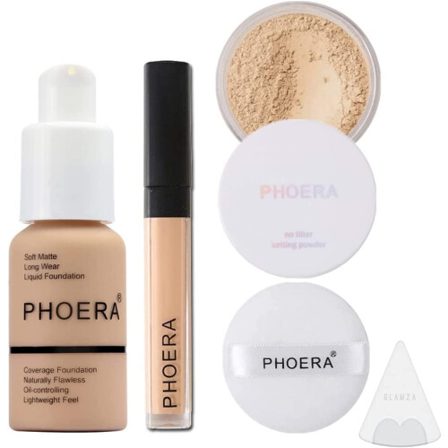 Phoera Foundation Full Coverage Makeup Set - Includes Nude 30ml Matte Foundation, Phoera Concealer (Neutral), Cool Beige