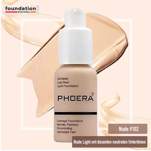 Phoera Foundation Full Coverage Makeup Set - Includes Nude 30ml Matte Foundation, Phoera Concealer (Neutral), Cool Beige 1