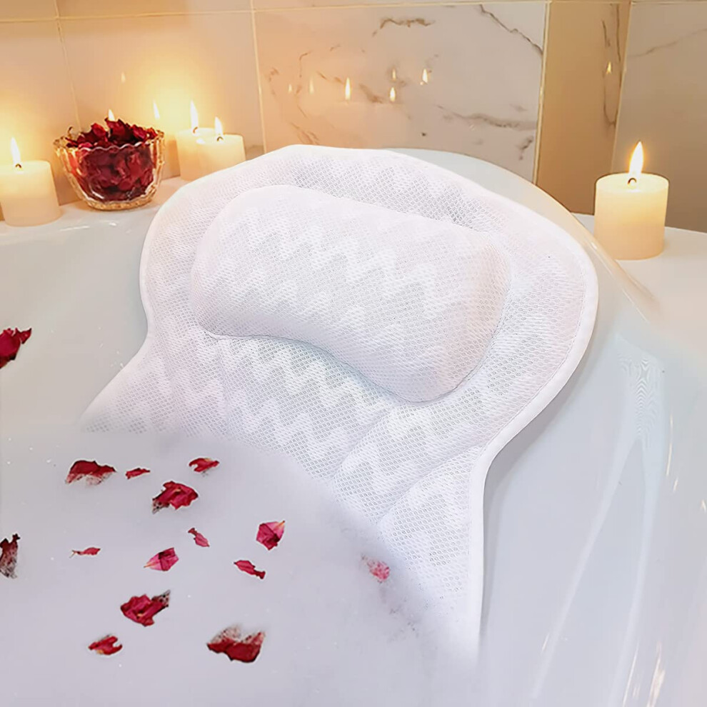 Luxury Bath Pillow, Non-Slip Comfortable Bathtub Pillow with 6 Suction Cups, Ergonomic 4D Air Mesh Headrest Cushion for