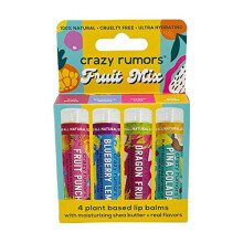 Crazy Rumors Pack de 4 Bálsamos Labiales Sabor Fruta (Fruta de la Pasión, Arándano Limón, Fruta Dragón, Piña Colada)