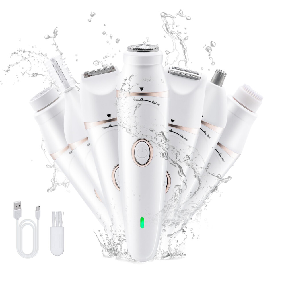 Cordless Electric Lady Shaver, Facial Epilators for Women, 7 in 1 USB Rechargeable Hair Remover with Facial Cleansing