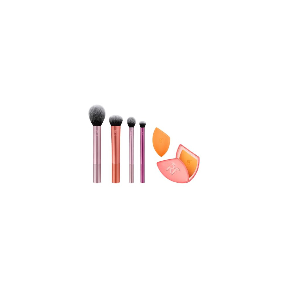 Makeup Brush Set with Travel Sponge Blender for Eyeshadow, Foundation, Blush, and Concealer, Set of 7