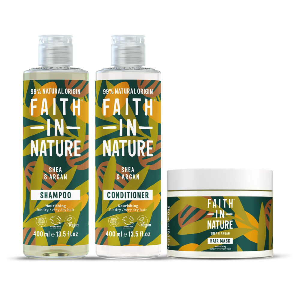 Natural Curly Hair 3 Piece Bundle: 400ml Shampoo & Conditioner & 300ml Hair Mask, Vegan & Cruelty Free, No SLS or