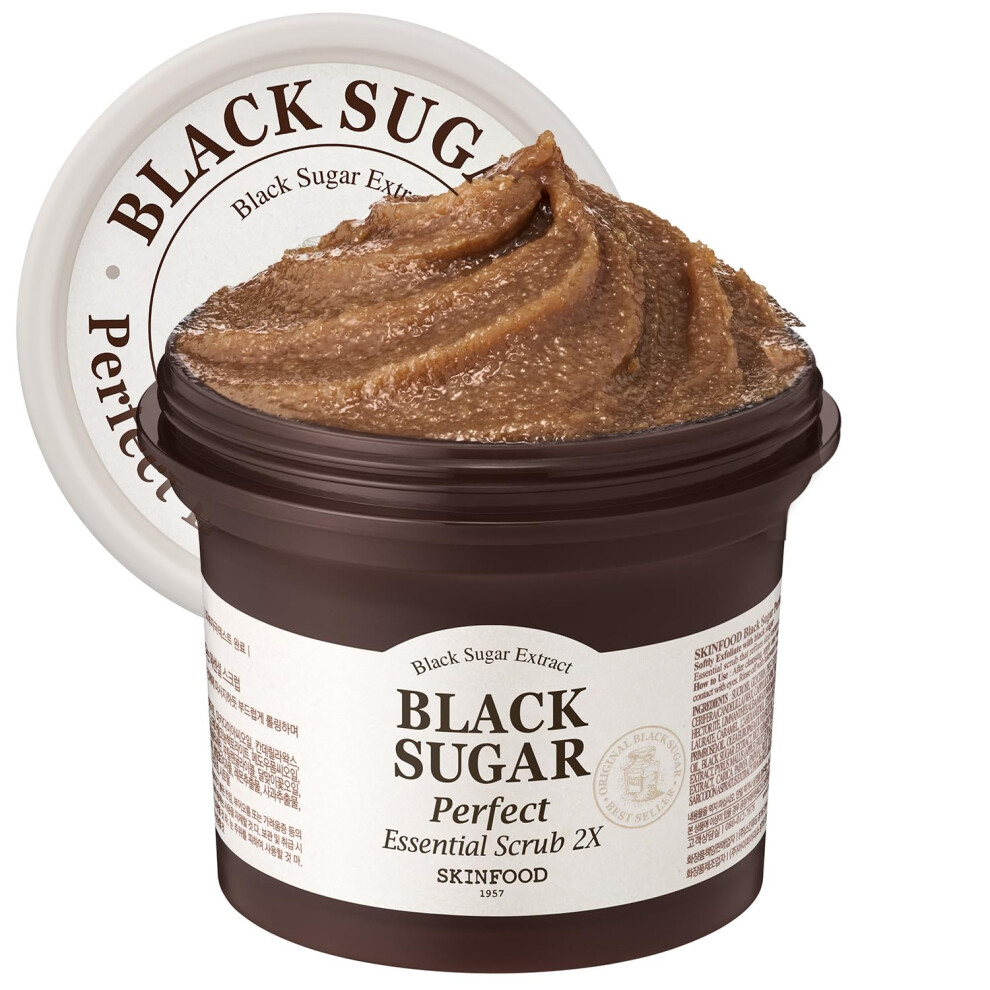 Skin Food Since 1957 Black Skinfood Sugar Perfect Essential Scrub 210G - Facial Exfoliating Massage Scrub W/O Irritation - Removes Heads