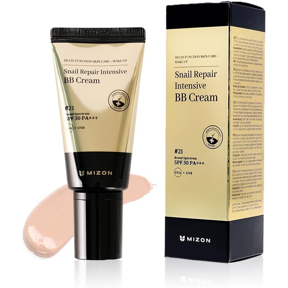 Mizon Cream Snail Repair Intensive Bb (#21), Spf 30 Pa+++ Multifunctional Bb With Snail Mucin, Sun Protection And Makeup
