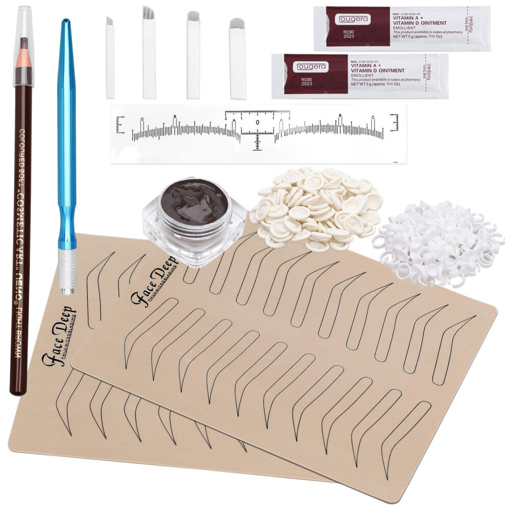 Eyebrow Microblading Kit, Fenshine Permanent Microblading Tattoo Practice Kit Microblading Needling Pen Set with Blades