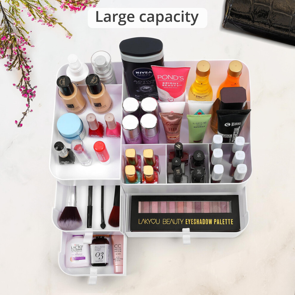 white-makeup-organiser---large-display-case-for-cosmetic-products--nail-polish--skin-care-holder---multiple-compartments
