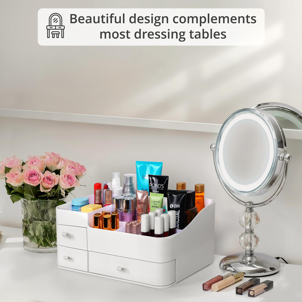 white-makeup-organiser---large-display-case-for-cosmetic-products--nail-polish--skin-care-holder---multiple-compartments
