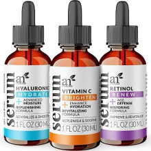 Anti-Aging-Set with Vitamin-C Retinol and Hyaluronic-Acid - (3 x 1 Fl Oz / 30ml) - Wrinkle Remover Face Serum for Age
