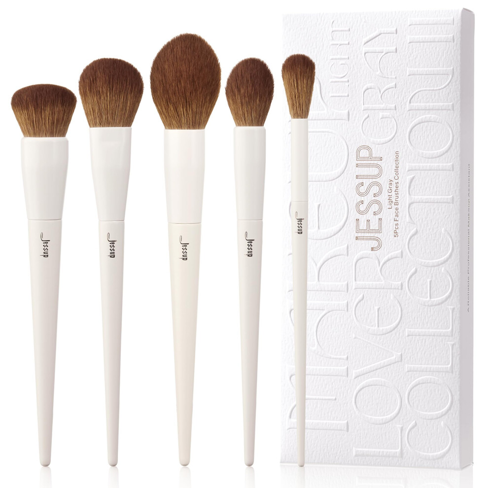 Jessup Makeup Brush Set 5Pcs Face Makeup Brushes Vegan Soft Foundation Brush Contour Brush Highlighter Brush Fluffy Setting