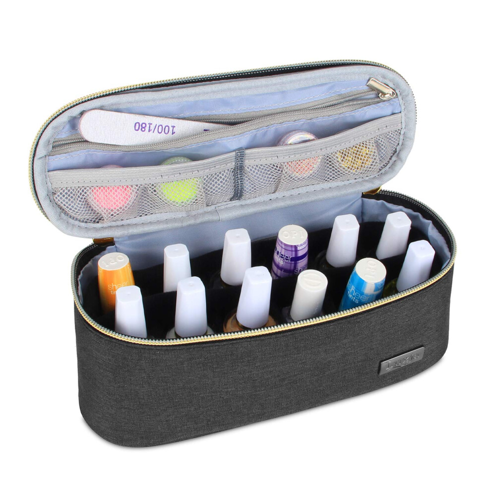 Luxja Black Nail Varnish Storage Case, Nail Varnish Holder, Nail Polish Bag - Holds 12 Bottles (15Ml - 0.5 Fl.oz), Nail Polish Case