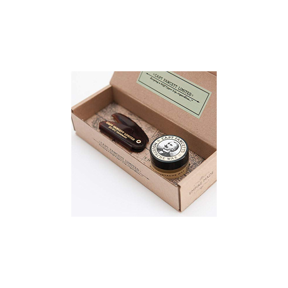 Captain Fawcett Captain Fawcett's Moustache Wax (Sandalwood Scent) & Folding Pocket Moustache Comb (Cf.87t) Gift Set - Made In England