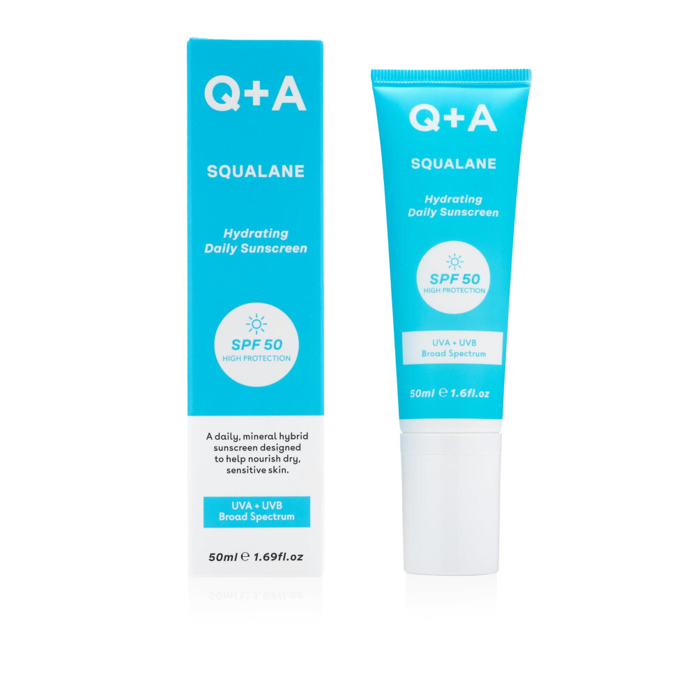 Q+A Squalane Hydrating Daily Sunscreen Spf 50: Fast-Absorbing, Non-Sticky, Broad-Spectrum Uva/Uvb, Nourishes Dry Skin, With