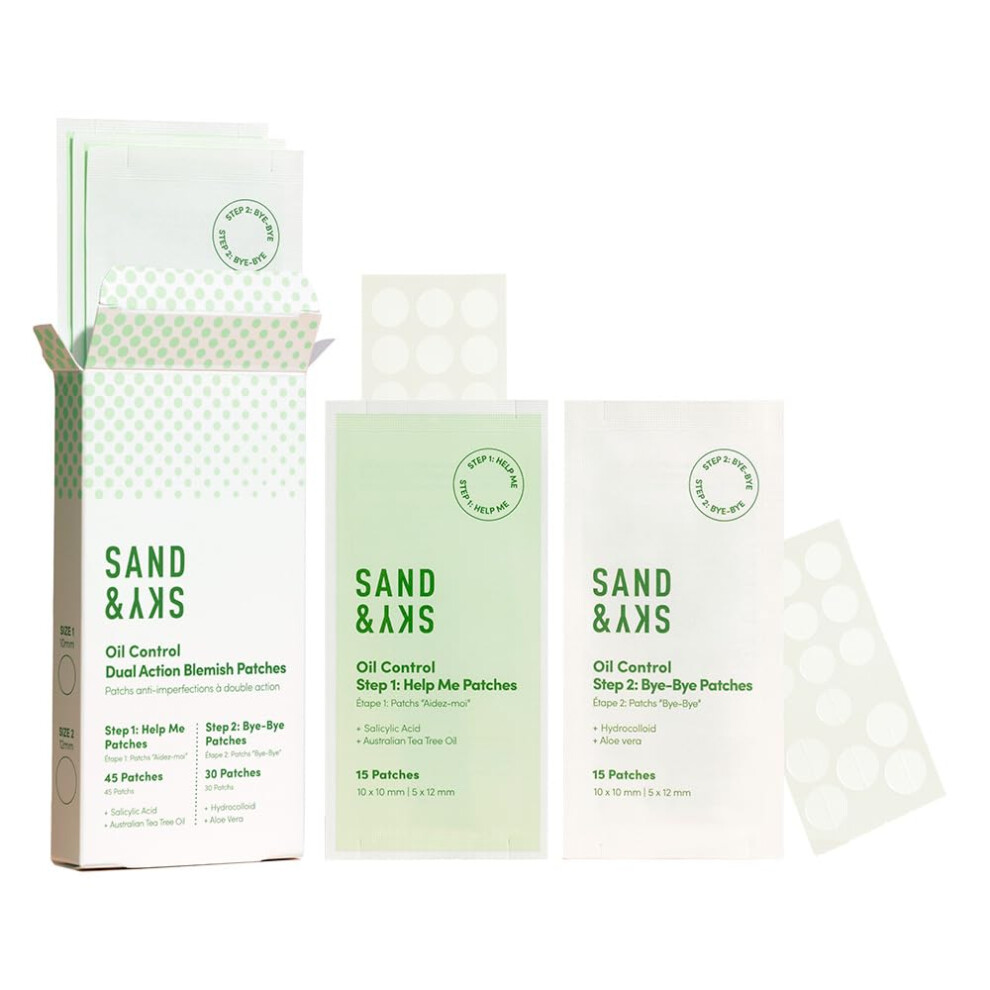 Sand & Sky Dual Action Blemish Patches - Hydrocolloid Blemish Patch For Zits. With Salicylic Acid, Tea Tree Oil & Hydrocolloid To