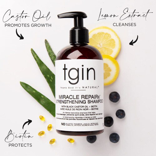 tgin Miracle RepaiRx Σαμπουάν Ενίσχυσης για Κατεστραμμένα Μαλλιά με Μαύρο Καστανόλαδο - 13 Oz 1