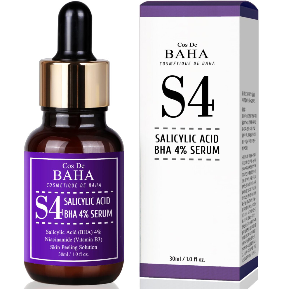 Cos De Baha Bha Salicylic Acid 4% Exfoliant Serum 1Oz With Niacinamide - Acne Spot Treatment + Redness Relief + Pore Minimizer +