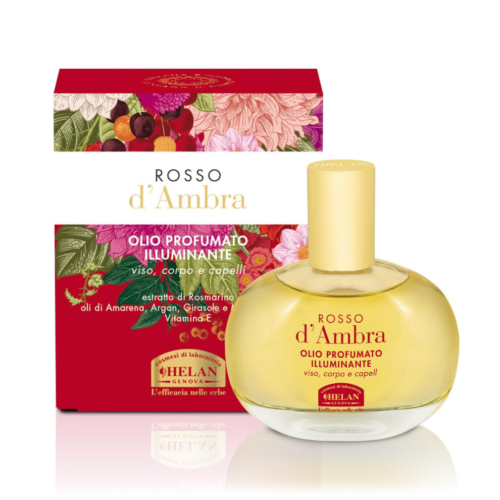 Helan Amber/Red - Scented Illuminating Hair, Face And Body Oil Spray With Rosemary Hair Oil, Vitamin E And Sweet Almond