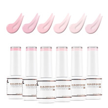 8 in 1 Builder Base Strengthening Gel, 6x8ml UV/LED Clear Building Nail Gel in a Bottle for Hard Strong Nails Tips &