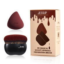 Jessup Foundation b?rste med makeup svamp Sort makeup b?rste flad top Kabuki b?rste til flydende blanding T881
