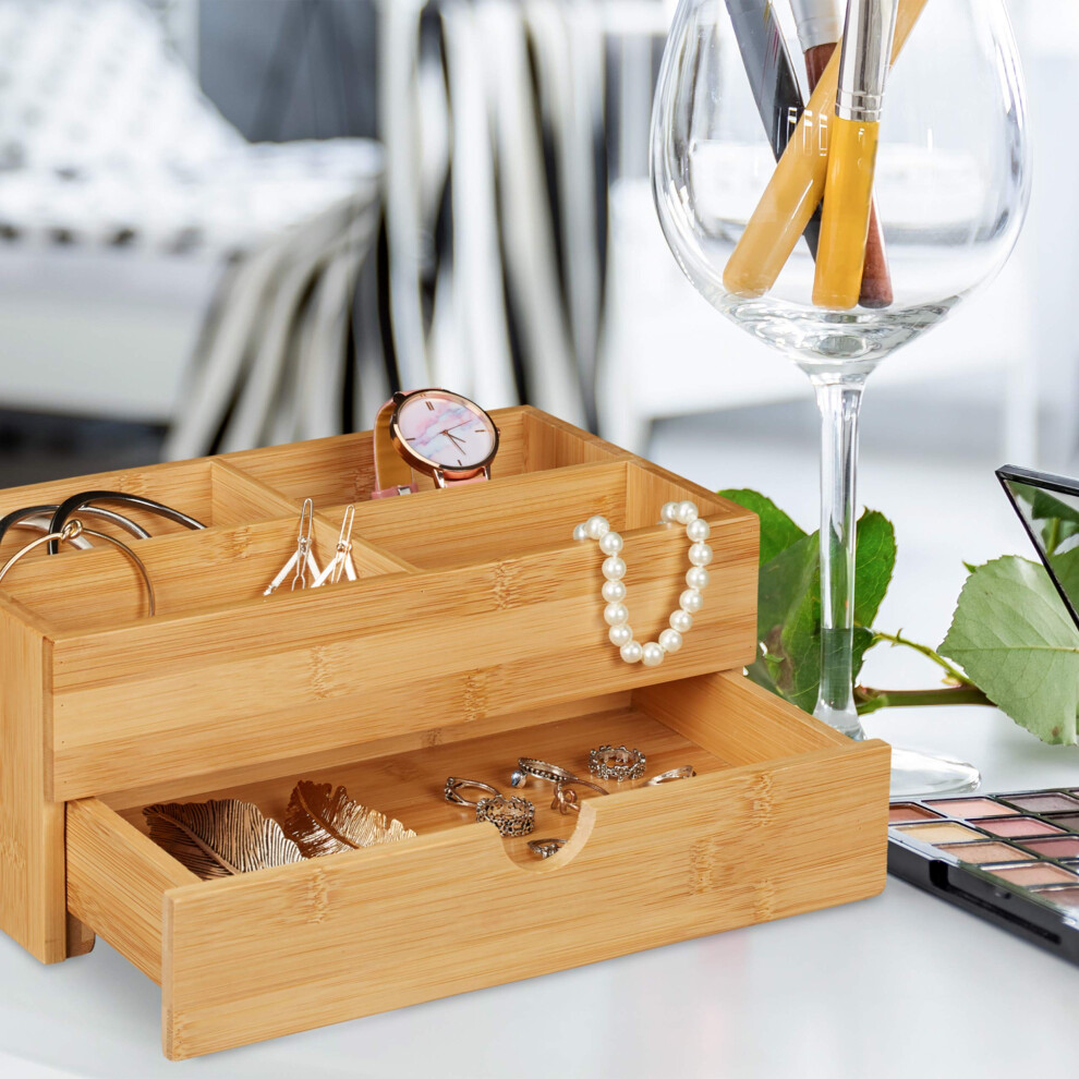 bamboo-cosmetics-organiser--multifunctional--4-compartments---drawer--desk-storage--natural