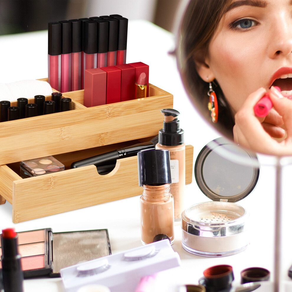 bamboo-cosmetics-organiser--multifunctional--4-compartments---drawer--desk-storage--natural