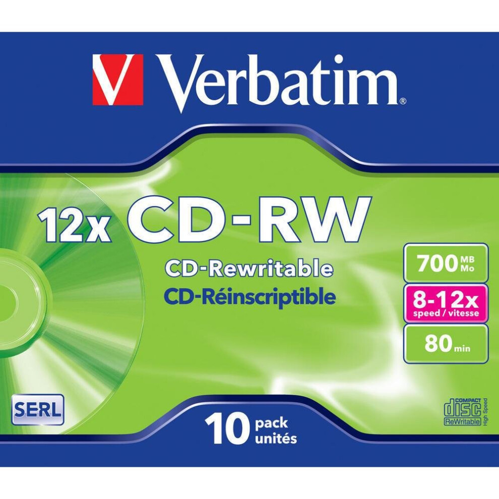 43148 CD-Rewritable - CD-RW Scratch Resistant, 700MB, 12 x Speed - (Pack of 10)