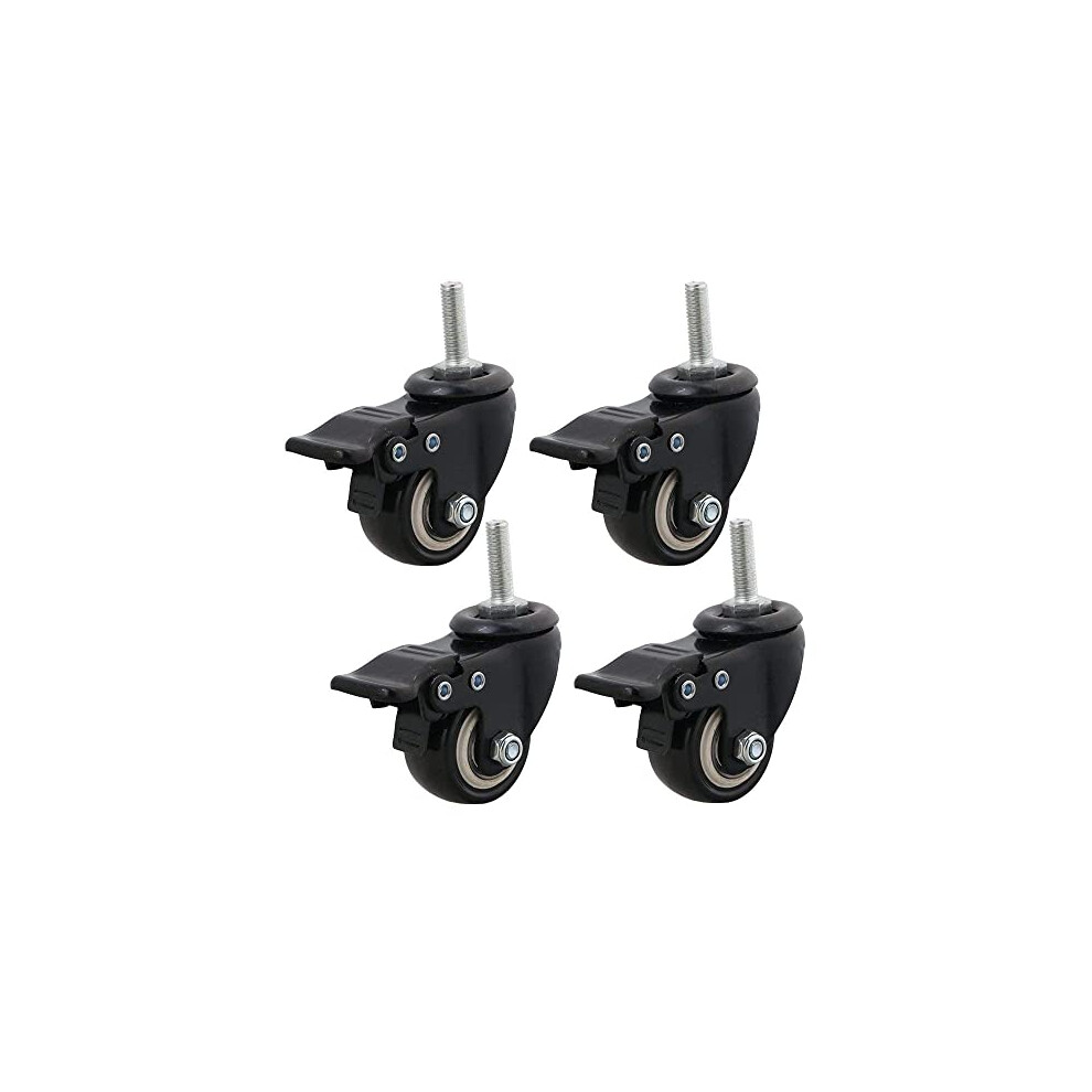 4Pcs Heavy Duty Castor Wheels 2 Inch With Brake And Threaded Stem M8x25mm Swivel Trolley Furniture Caster Strong Hold 760689728670