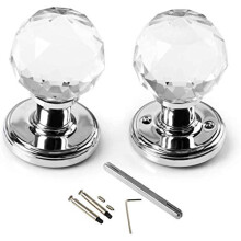 65mm Crystal Large Door Knob VIRILL Glass Door Handle Clearwith DIY Screw Set for Interior Bedroom Living Door(One