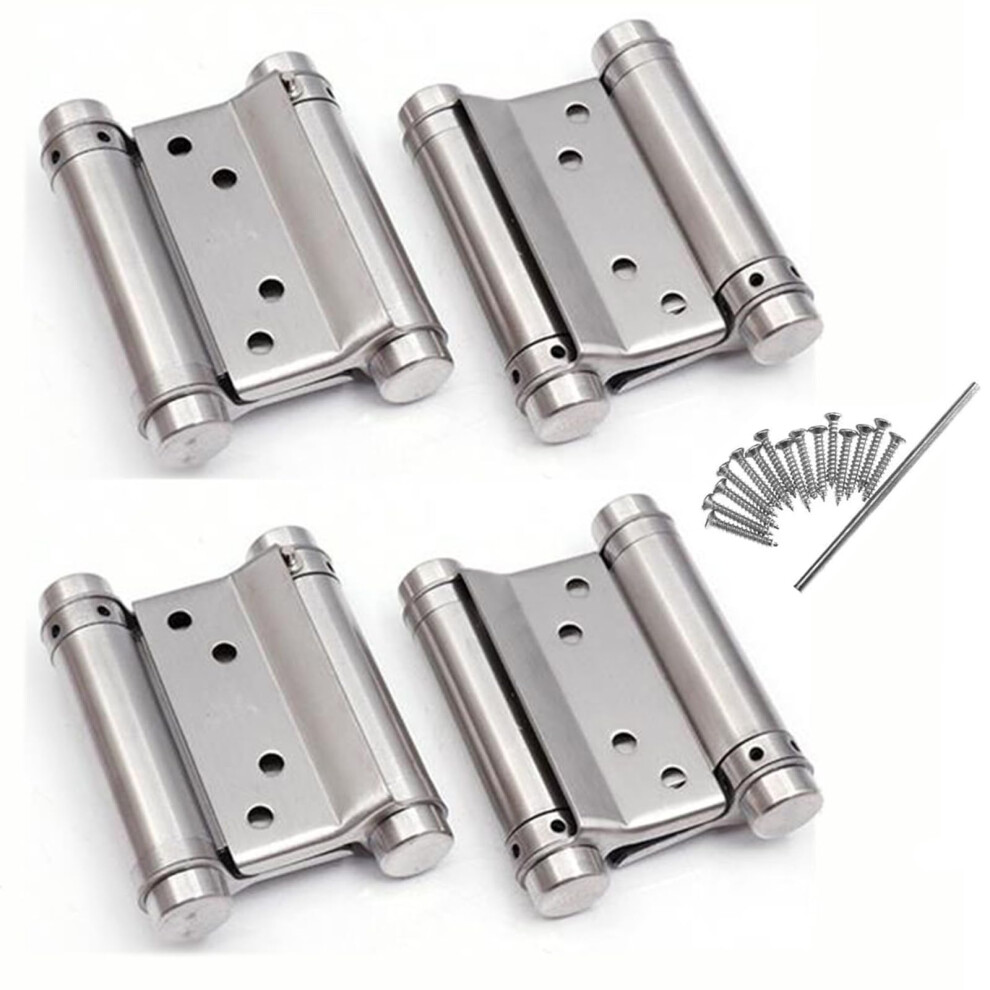 2 Pairs 3Inch Double Action Spring Door Hinges Stainless Steel Saloon Cafe Self-Closing Perfect Adjustable 76Mm 778299509459
