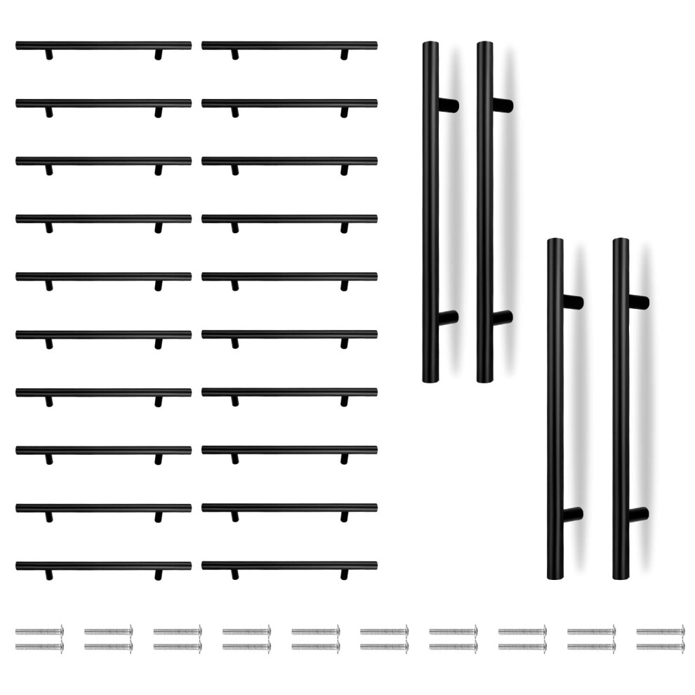 20 Pack Black Kitchen Cupboard Handles 160mm Hole Center, Matt Black Kitchen Door Handles, Stainless Steel T Bar
