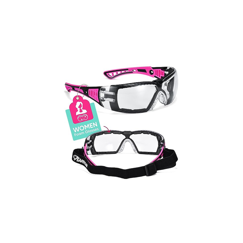 Anti-fog Ladies Pink Safety Glasses - SG010 EN166 Wraparound Safety Goggles, UV Protective PPE Airsoft Glasses Women,