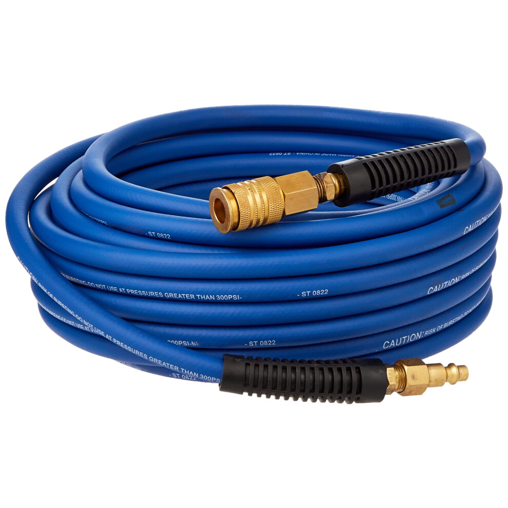 E1450PVCR 50' PVC/Rubber Hybrid Air Hose with Brass NPT Industrial Fitting and Universal Quick Connect Coupler, Blue and