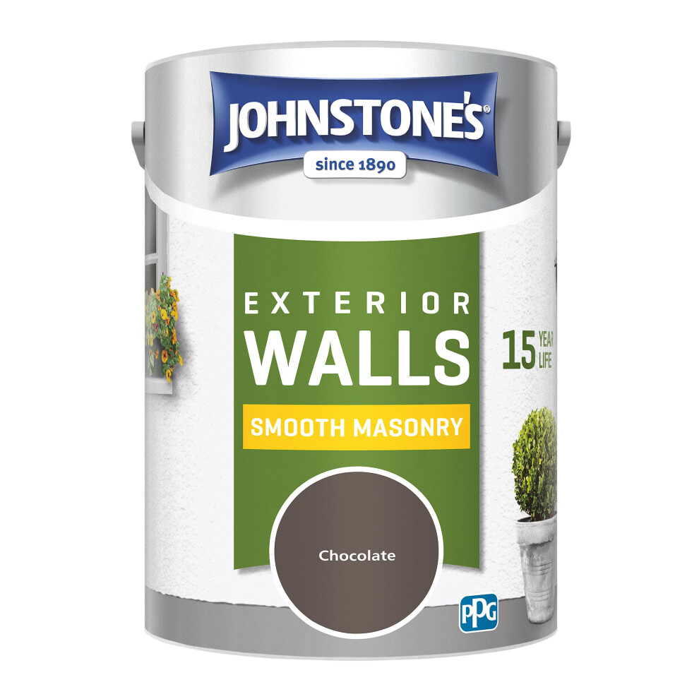 Johnstone's, Exterior Smooth Masonry Paint, Chocolate, Up to 15 Years Protection, Weather & Dirt Resistant, 60mÂ²