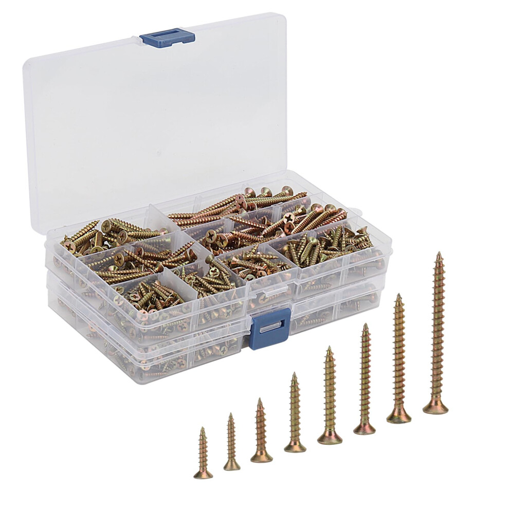 670Pcs Self Tapping Wood Screws Assortment Kit, 8 Sizes Galvanised Finish Assorted Cross Pan Head Countersunk Mixed 758226772590