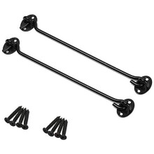 16 Inch Stainless Steel Cabin Hook and Eye Latch Lock - Silent Door/Gate Catch, Black, 2Pcs
