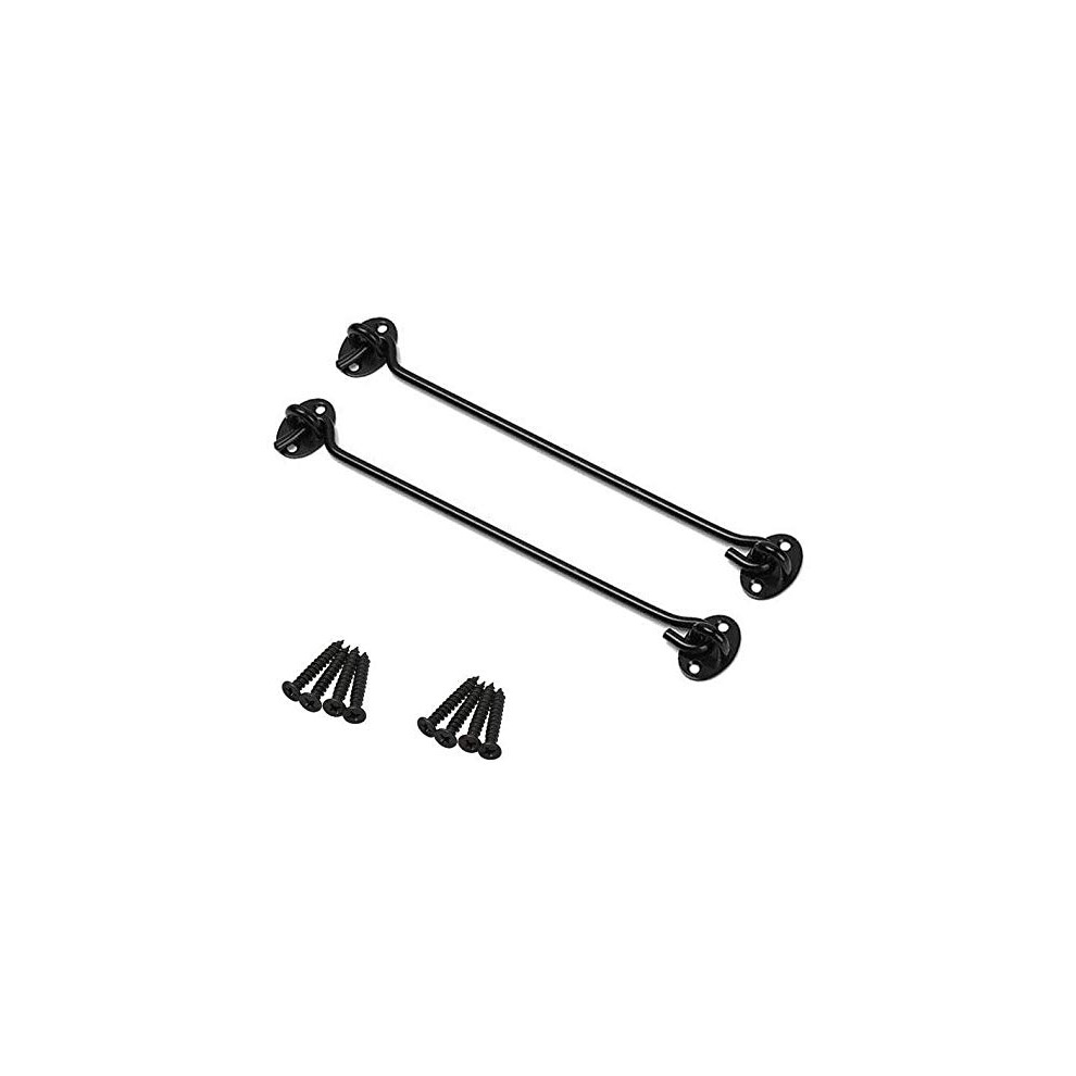 16 Inch-400mm Cabin Hook and Eye Latch Lock Shed Gate Door Catch Silent Holder Stainless Steel Black 2Pcs