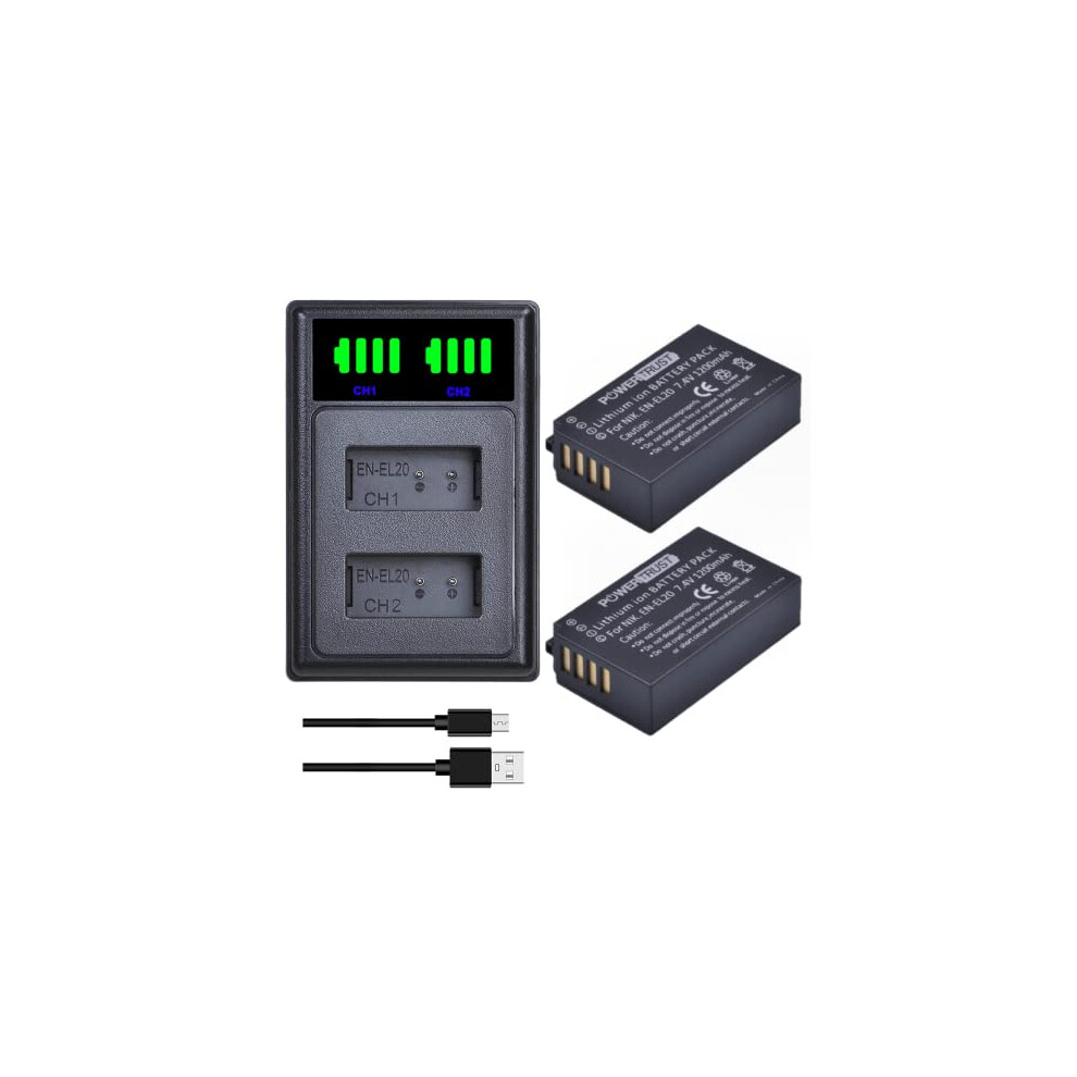 2-Pack EN-EL20 EN-EL20a Battery and LED Dual Charger for Nikon P1000, Coolpix P950, 1 J3, J1, 1 j1, 1 J2, 1 AW1, 1 V3,