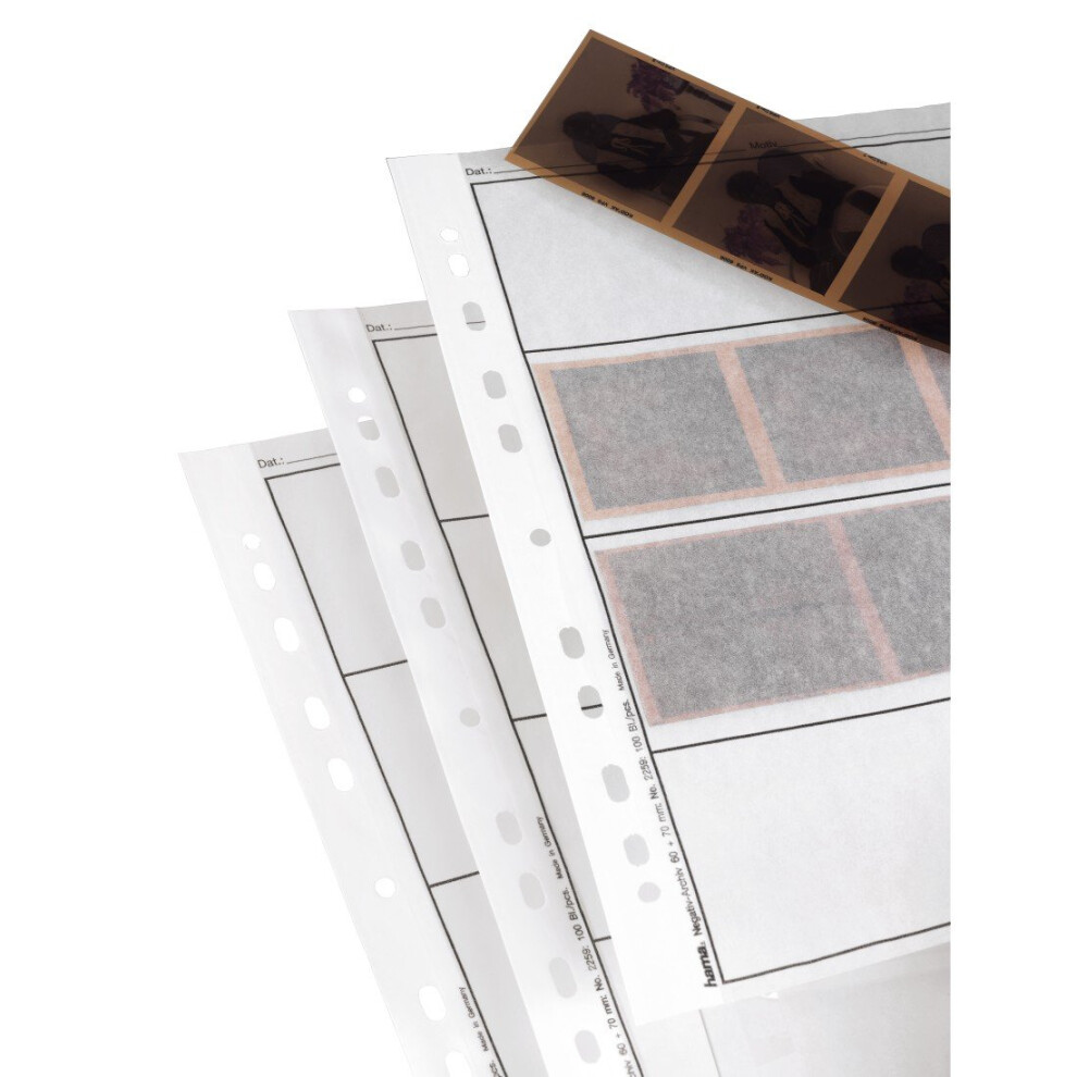 Negative File Storage Sleeves, each holding 4 strips of 6 x 7 cm or 6 x 9cm Frames, Glassine (Pack of 100)