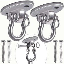 2pcs Wood Celing Hanger 180 Swivel Hammock Swing Hanging Hardware Metal Oval Bracket Set for Indoor Outdoor Playg