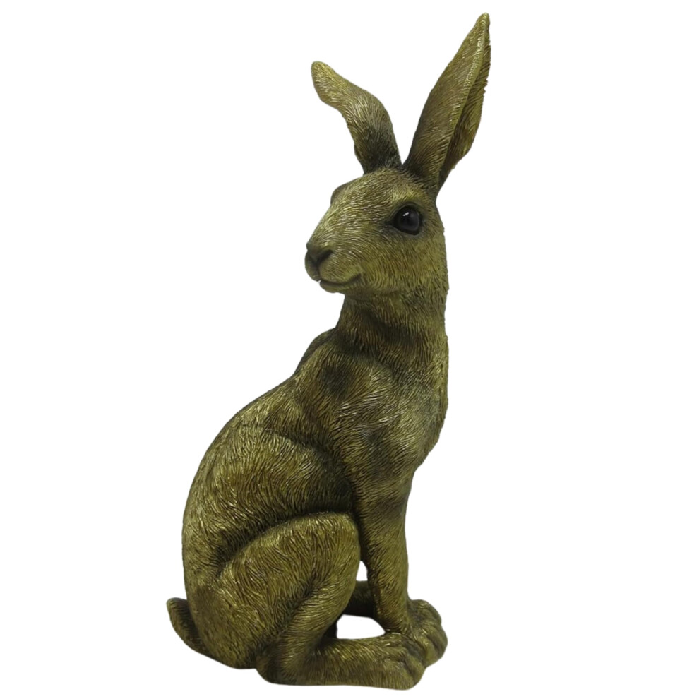 - 24cm Copper Sitting Garden Hare Statue - Hare Ornaments for the Home - Highly Detailed Lawn Ornament Figurine Suitable