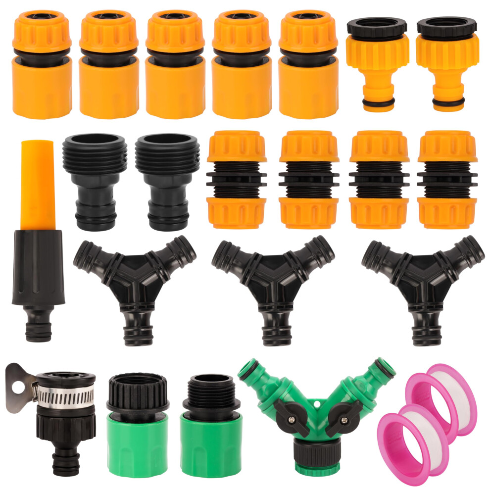 (21-Piece) Garden Hose Quick Connector Set - 3/4 Inch Male and Female Pipe Fittings - Hosepipe End Repair Kit with Tap