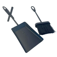 FIRESIDE BRUSH and PAN shovel set | Tidy clean log burner stove | Powder coated black finish | Built-in stand | Hearth