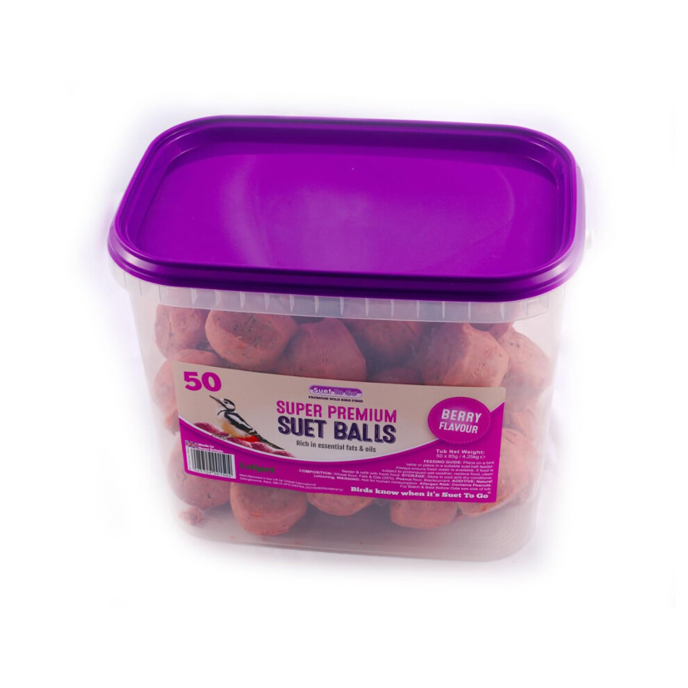 Berry Suet Balls Tub 50x85gm - 50 Pack (85g per Suet Ball) in Reusable Tub - Premium Wild Bird Food