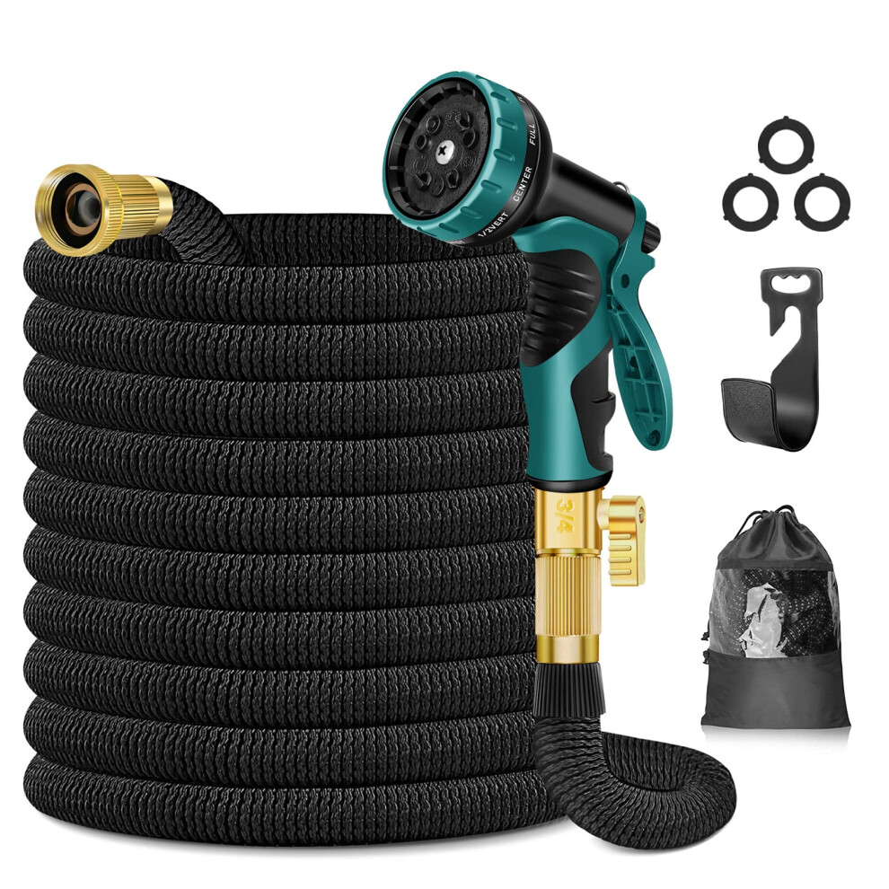 Garden Hose, 50FT Garden Hose Pipe With 10 Modes Spray Gun & Solid Brass Connectors, Flexible Hose Pipe, Expandable Hose