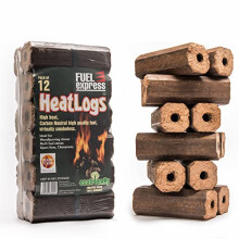 Heat Logs | High Energy Wood Fuel for Wood Burners, Open Fires, Chimineas | 12 Pack