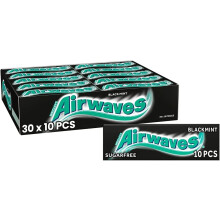 Airwaves Chewing Gum, Sugar free, Black Mint Menthol, 30 Packs of 10 Pieces