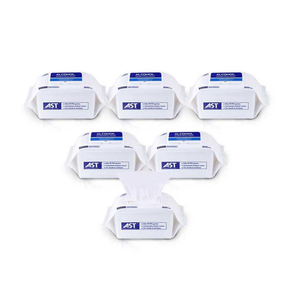 6x 200 Thick Antibacterial Wipe 70% Alcohol Cleaning Disinfectant – Box of Six Resealable Packs (1200 wipes) - For